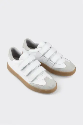 White Leather Women's Sneakers-White - ELLE SHOES (1)