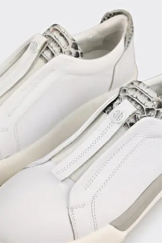 White Leather Women's Sneakers-White - 5