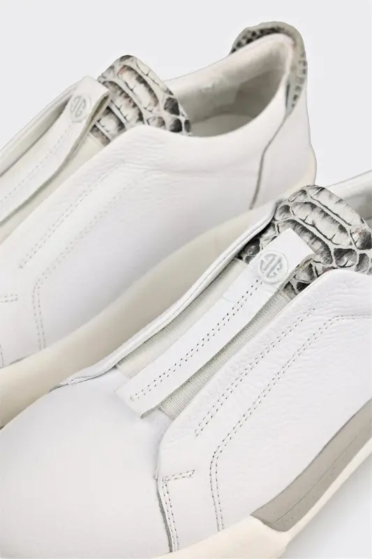 White Leather Women's Sneakers-White - 5