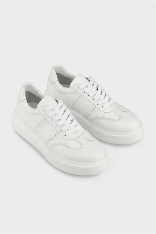 White Leather Women's Sneakers - White - 2