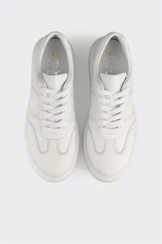 White Leather Women's Sneakers - White - 4