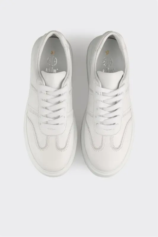 White Leather Women's Sneakers - White - 4