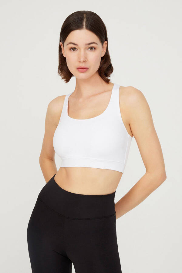 White Lightly Supported Back Detail Padded Sports Bra - 2