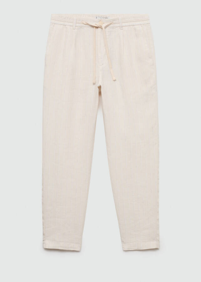 White linen pants with stripes and pleats. - 2