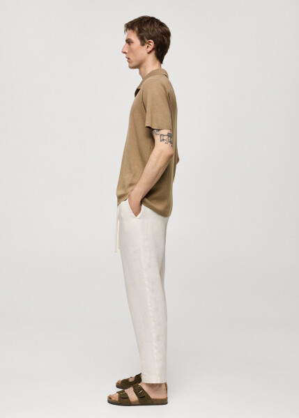 White linen pants with stripes and pleats. - 9