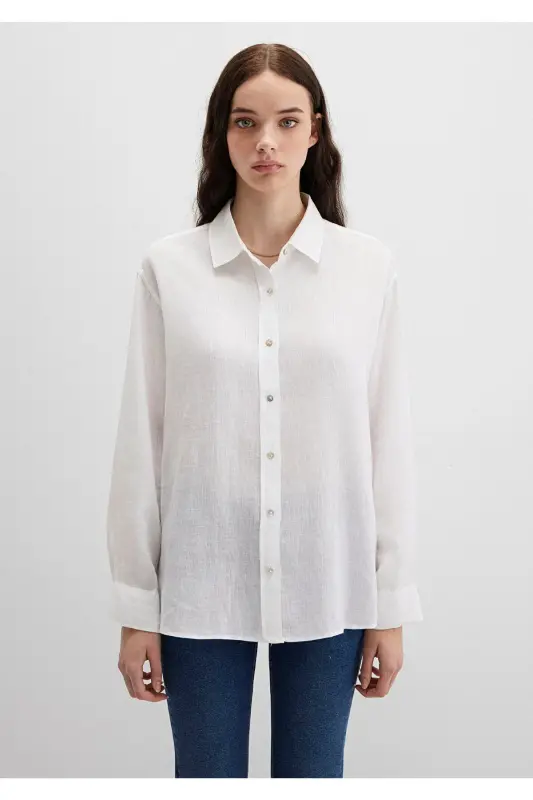 White Linen Shirt Loose Fit / Relaxed Fit 121 - 3