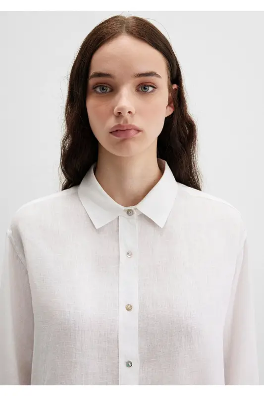 White Linen Shirt Loose Fit / Relaxed Fit 121 - 5