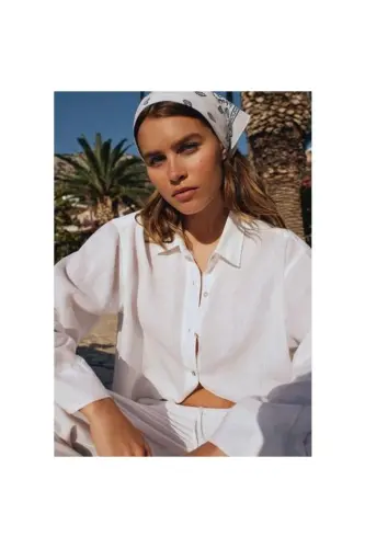 White Linen Shirt Oversize / Wide Cut 1210747- - 1