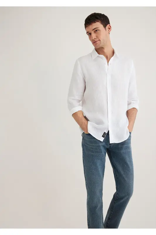 White Linen Shirt Slim Fit / Slim Fit 0211466-62 - 2