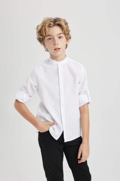 White Long Sleeve Button-Down Shirt for Boys - 1