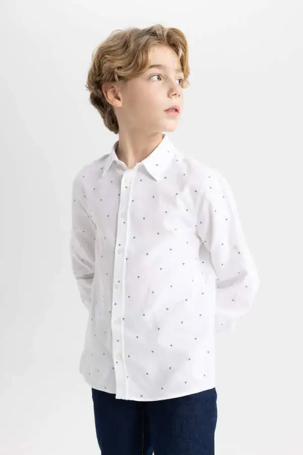 White Long Sleeve Oxford Polo Shirt for Boys - 1
