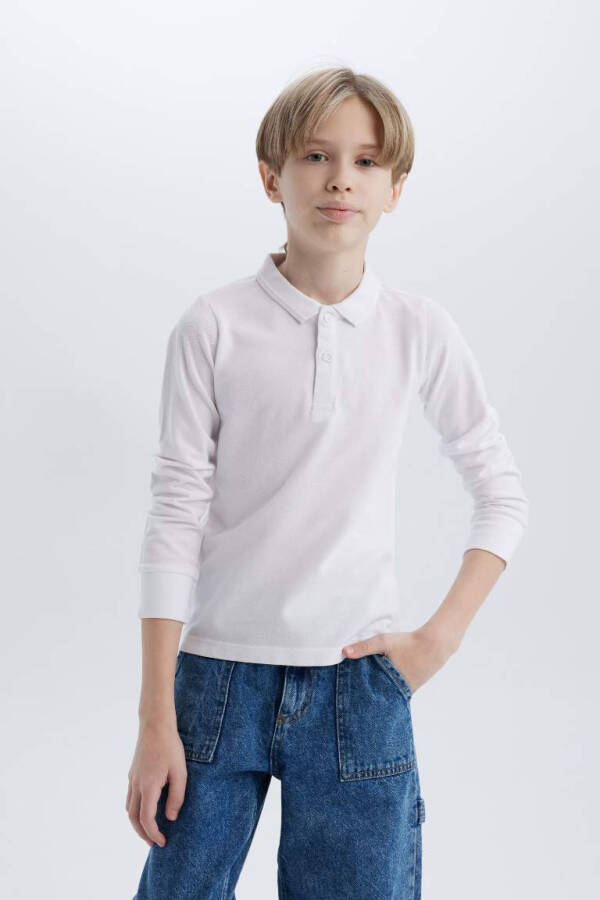 White Long Sleeve School Polo Shirt for Boys - 1