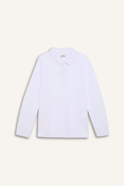 White Long Sleeve School Polo Shirt for Boys - 7