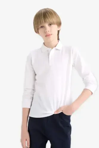 White Long Sleeve School Polo Shirt for Boys - 6