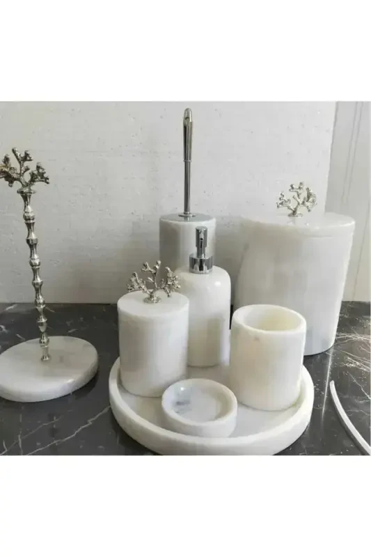 White Marble Bathroom Set 8 Pcs-White2 - EGE GROSS