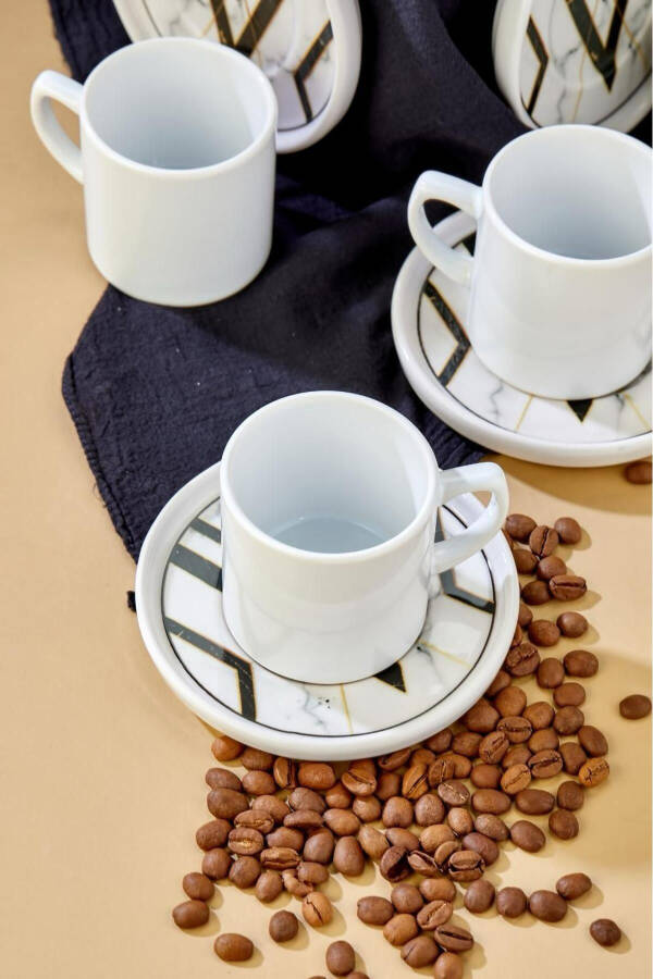 White Marble Pattern 12 Piece Luxury Ceramic Coffee Cup Set, Turkish Coffee Cup - 3