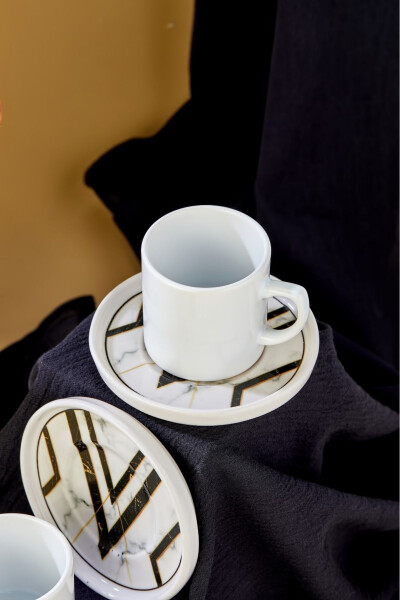 White Marble Pattern 12 Piece Luxury Ceramic Coffee Cup Set, Turkish Coffee Cup - 4