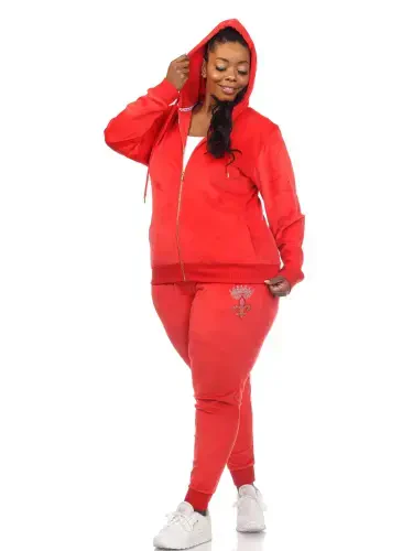 White Mark Women's Plus Size 2 Piece Rhinestone Velour Tracksuit Set- - WHITE MARK (1)
