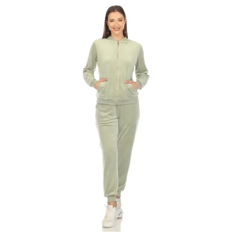 White Mark Women's 2-Piece Velour Long Sleeve Tracksuit Set with Faux Leather Stripe - 5