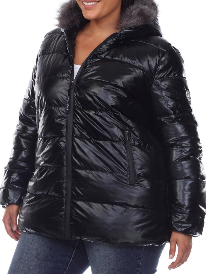White Mark Women's Plus Size Metallic Hooded Puffer Coat - 10