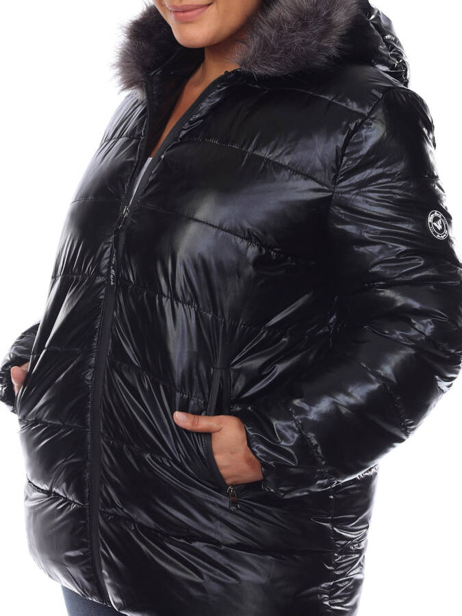 White Mark Women's Plus Size Metallic Hooded Puffer Coat - 12