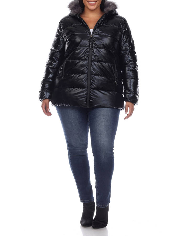 White Mark Women's Plus Size Metallic Hooded Puffer Coat - 2