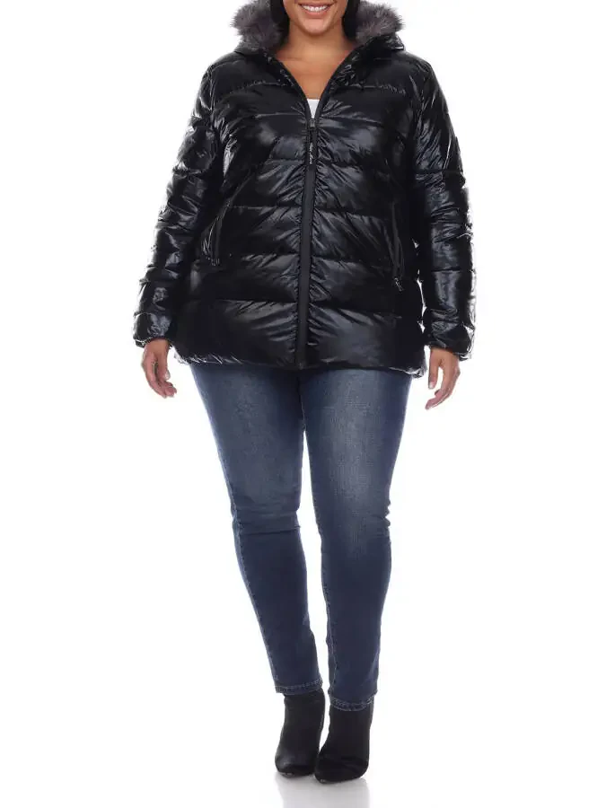 White Mark Women's Plus Size Metallic Hooded Puffer Coat - 8