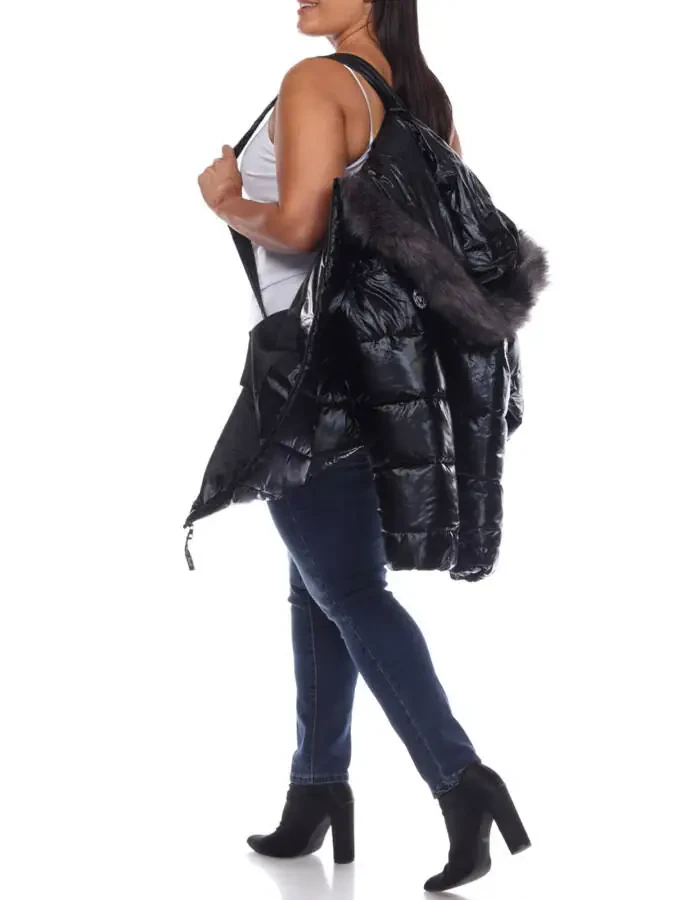 White Mark Women's Plus Size Metallic Hooded Puffer Coat - 11