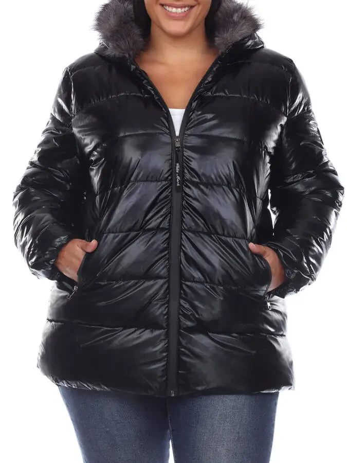 White Mark Women's Plus Size Metallic Hooded Puffer Coat - 1