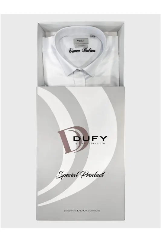 White Men Regular Fit Patterned Brent Collar Long Sleeve Shirt - DUFY