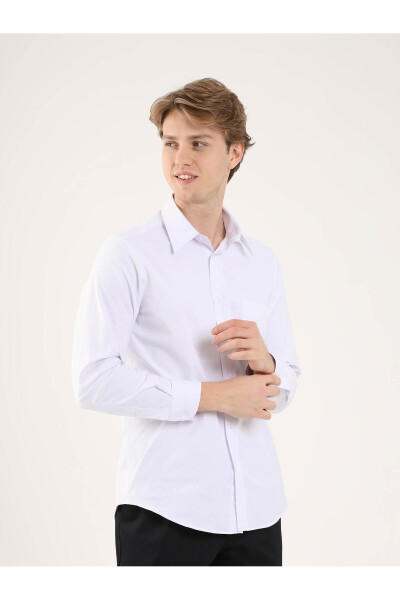 White Men's Plus Size Plain Brent Collar Long Sleeve Shirt - 88204 - 2