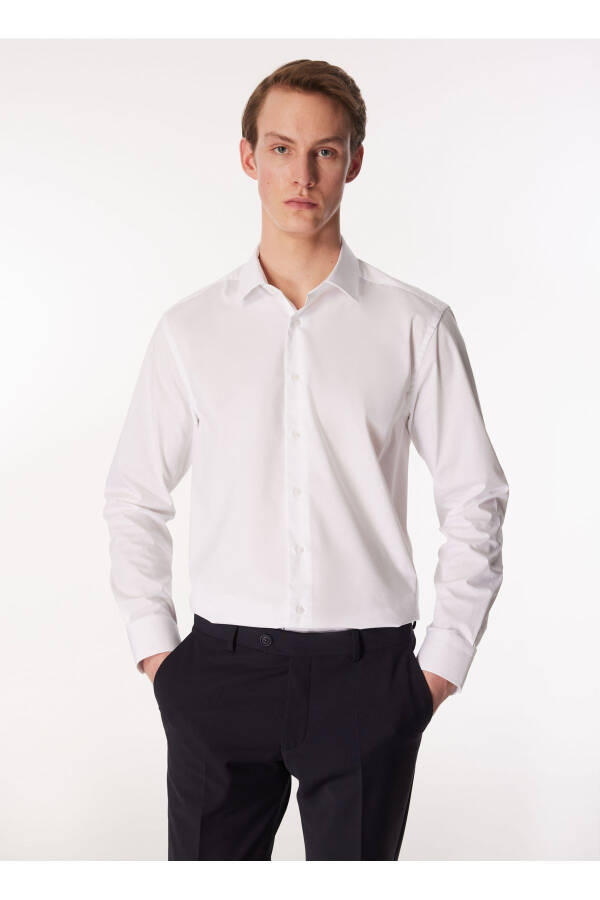 White Men's Regular Fit Classic Collar Long Sleeve Shirt - 6