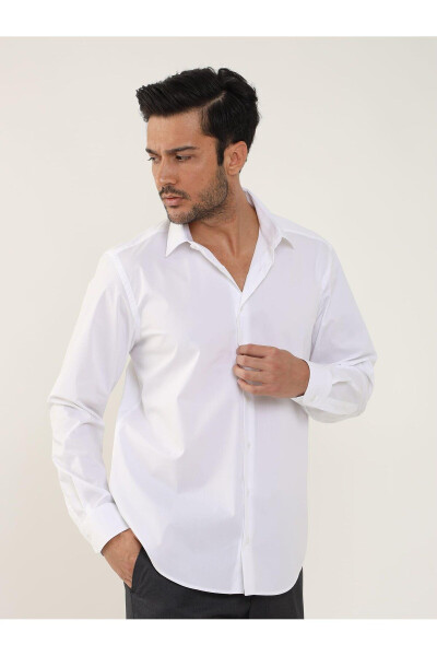 White Men's Regular Fit Classic Collar Long Sleeve Shirt - 1