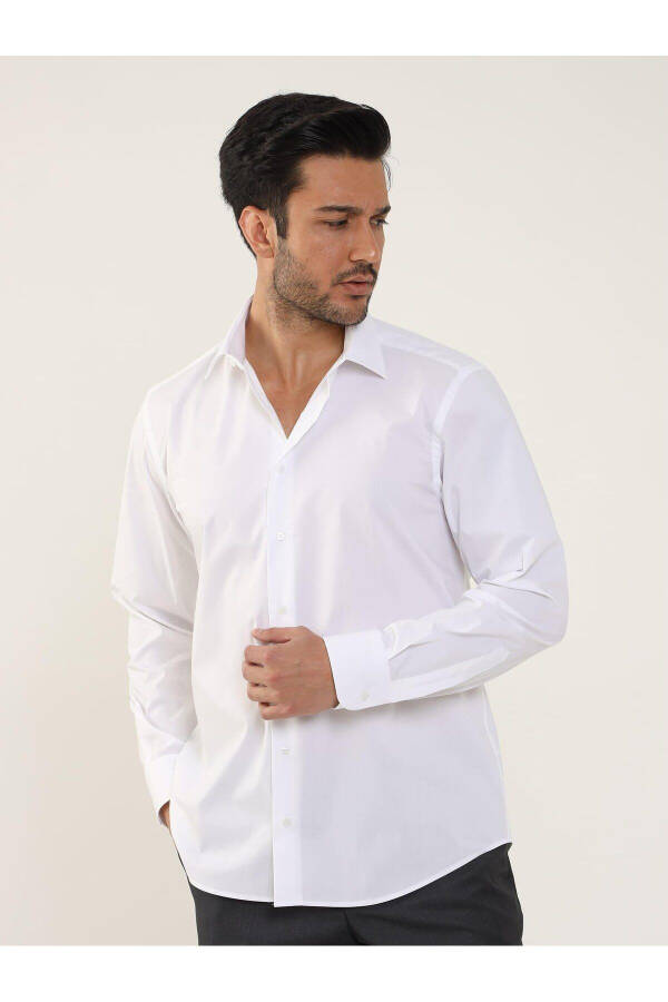 White Men's Regular Fit Classic Collar Long Sleeve Shirt - 2