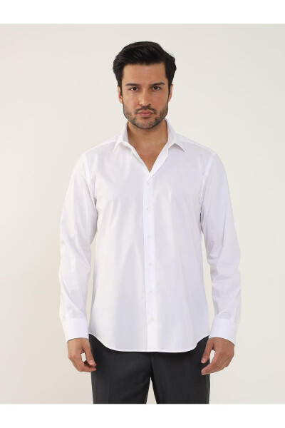 White Men's Regular Fit Classic Collar Long Sleeve Shirt - 3