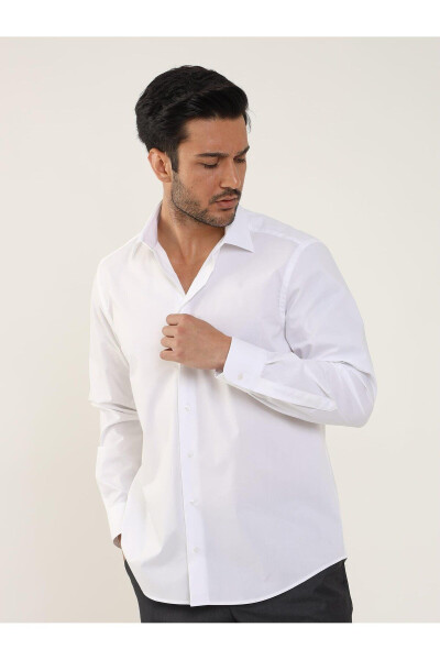 White Men's Regular Fit Classic Collar Long Sleeve Shirt - 4