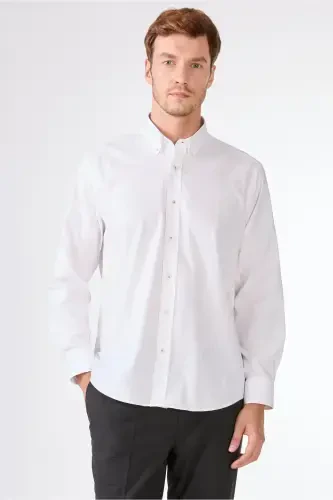 White Men's Regular Fit Oxford Brent Button-Down Long Sleeve Shirt - 94827 - 1