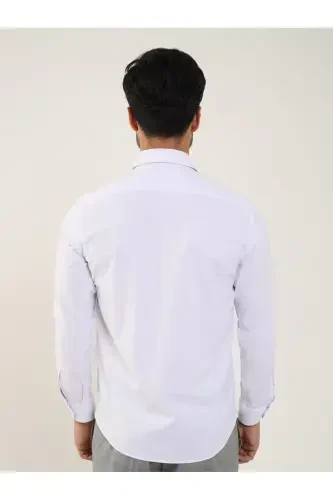 White Men's Regular Fit Plain Brent Collar Long Sleeve Shirt - 88184 - 5