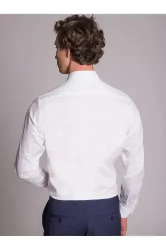 White Men's Regular Fit Plain Kent Collar Long Sleeve Shirt - 36117 - 2