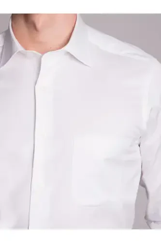 White Men's Regular Fit Plain Kent Collar Long Sleeve Shirt - 36117 - 3