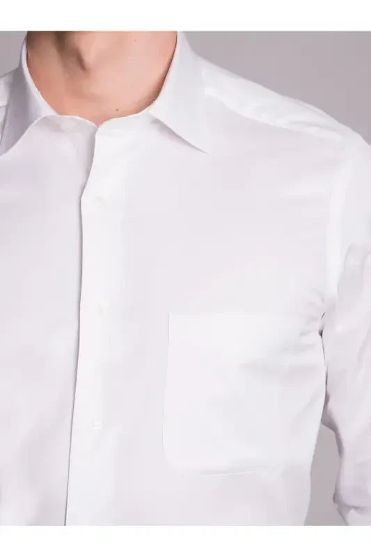 White Men's Regular Fit Plain Kent Collar Long Sleeve Shirt - 36117 - 3