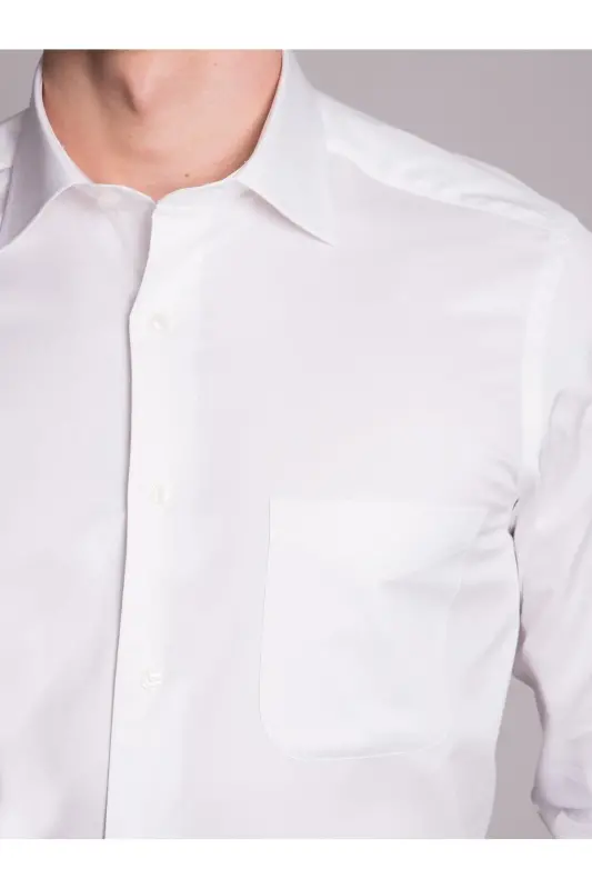 White Men's Regular Fit Plain Kent Collar Long Sleeve Shirt - 36117 - 3