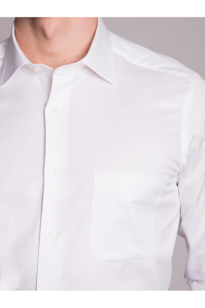 White Men's Regular Fit Plain Kent Collar Long Sleeve Shirt - 36117 - 3