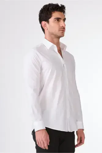 White Men's Slim Fit Classic Collar Long Sleeve Shirt - 103129 - 4