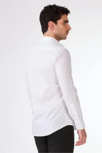 White Men's Slim Fit Classic Collar Long Sleeve Shirt - 103129 - 5