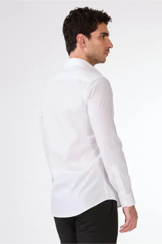 White Men's Slim Fit Classic Collar Long Sleeve Shirt - 103129 - 5
