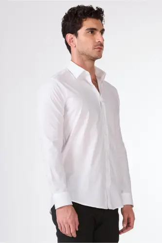 White Men's Slim Fit Classic Collar Long Sleeve Shirt - 103129 - 4