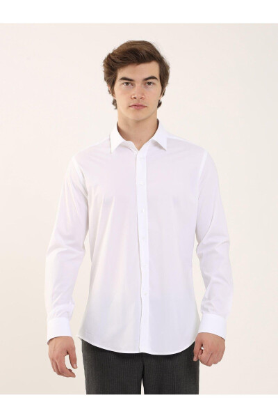 White Men's Slim Fit Classic Collar Long Sleeve Shirt - 103129 - 6