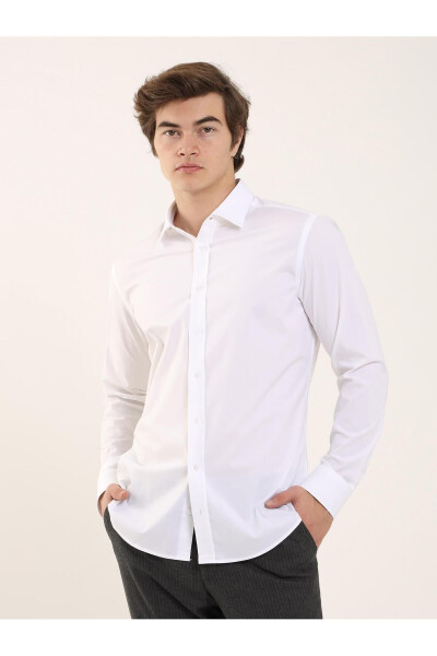 White Men's Slim Fit Classic Collar Long Sleeve Shirt - 103129 - 7