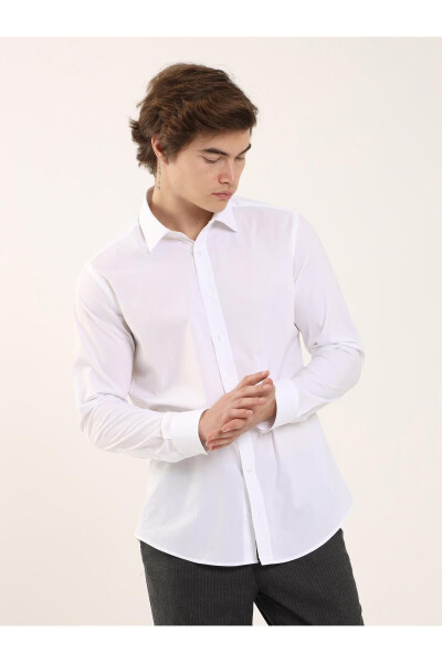 White Men's Slim Fit Classic Collar Long Sleeve Shirt - 103129 - 8